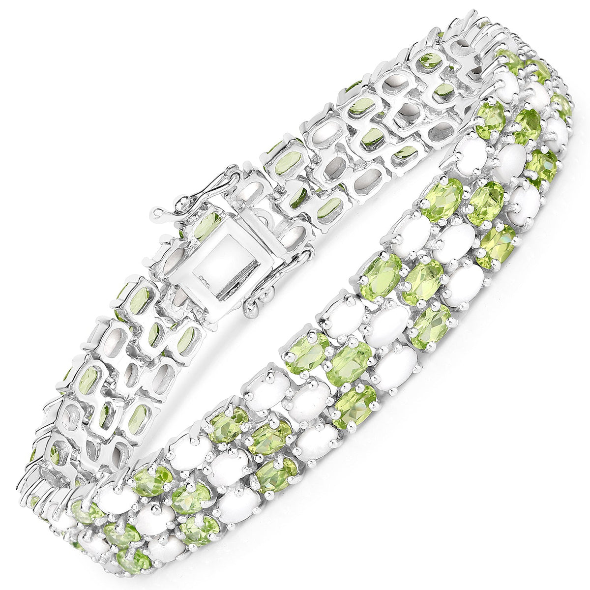 Pulsera de plata de ley .925 con ópalo y peridoto auténticos de 19,73 quilates - imagen 2 de 7