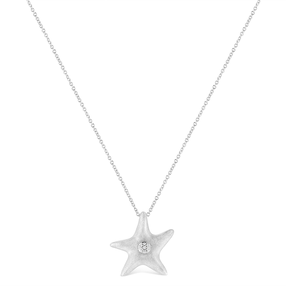 Collar con colgante de estrella de mar de plata de ley .925 con acento de diamante engastado en garra (color I-J, claridad I1-I2) - Tamaño 18"