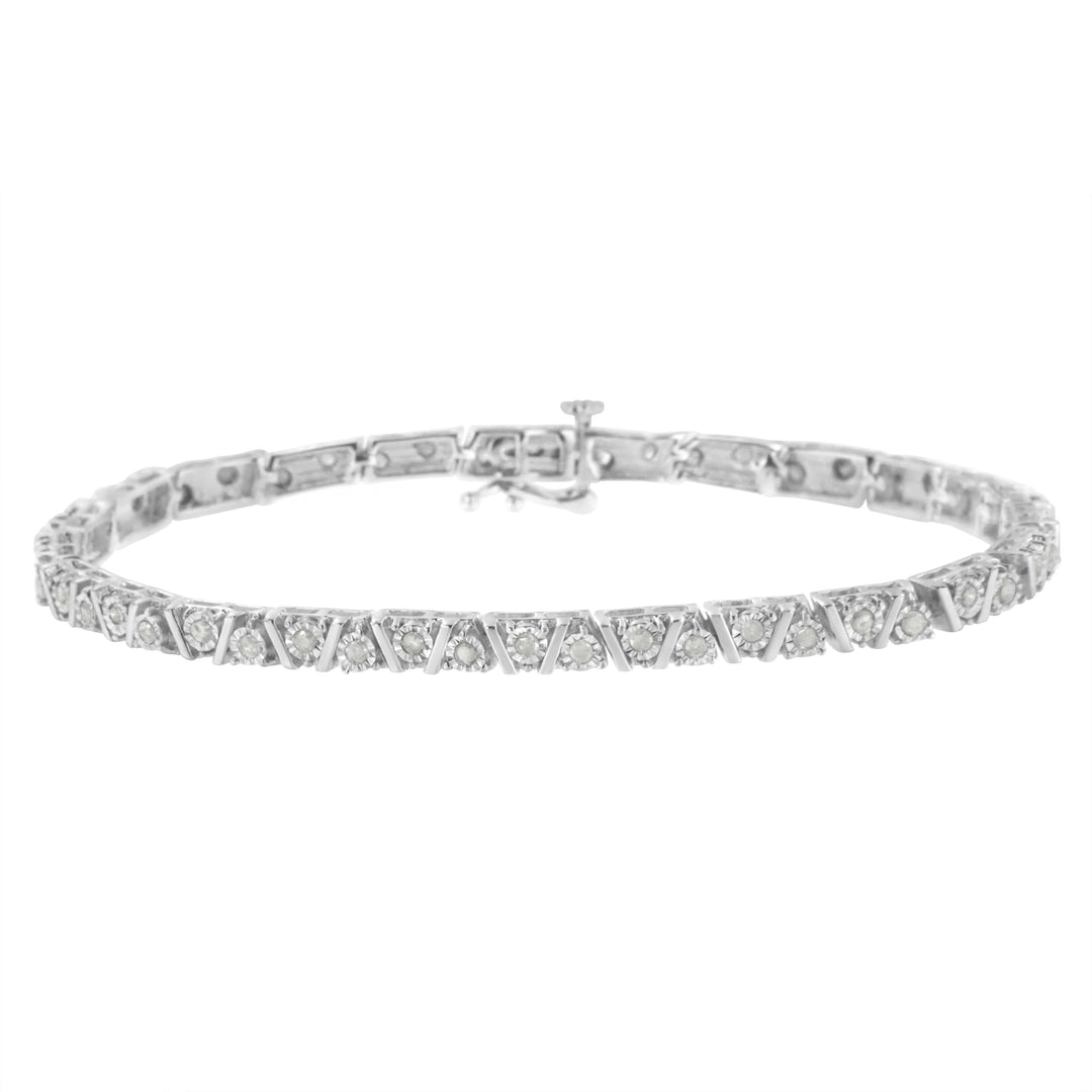 Brazalete de tenis de plata de ley .925 con diamantes en engaste de ilusión de 1,0 cttw (color I-J, claridad I3) - 7,25"