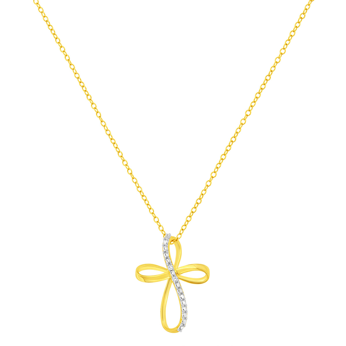 Collar con colgante de cinta cruzada de acento de diamante de plata esterlina .925 chapado en oro amarillo de 10K y 45.72 cm (color I-J, claridad I2-I3)