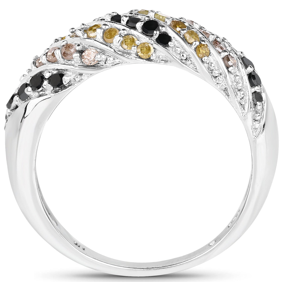 Anillo de Plata de ley .925 con Diamantes Genuinos de Champaña, Amarillos y Negros de 0.63 Quilates