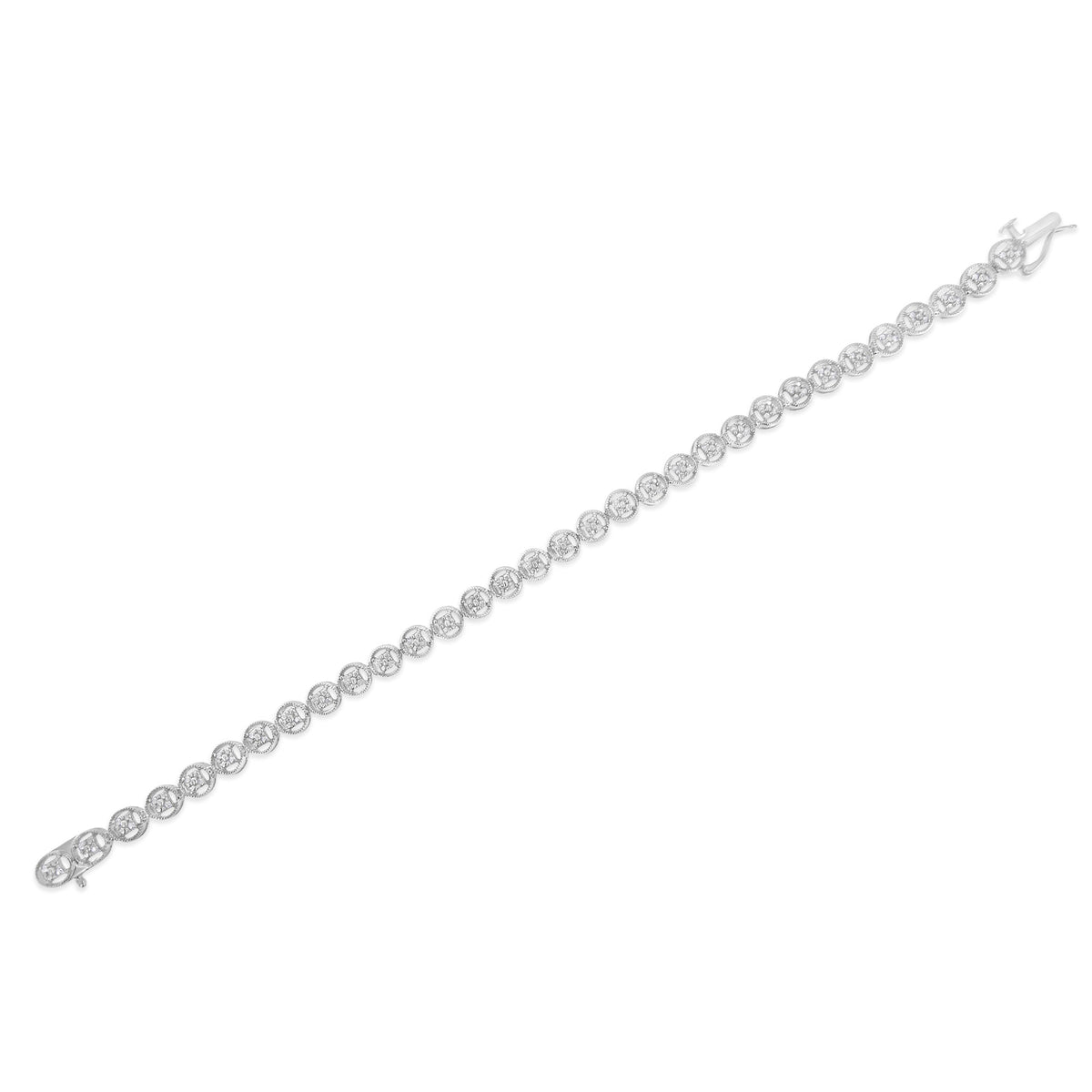 Pulsera de tenis de eslabones circulares abiertos de 7" de oro rosa de 14K sobre plata de ley .925 con diamantes de 1/4 Cttw (Color I-J, Claridad I2-I3)