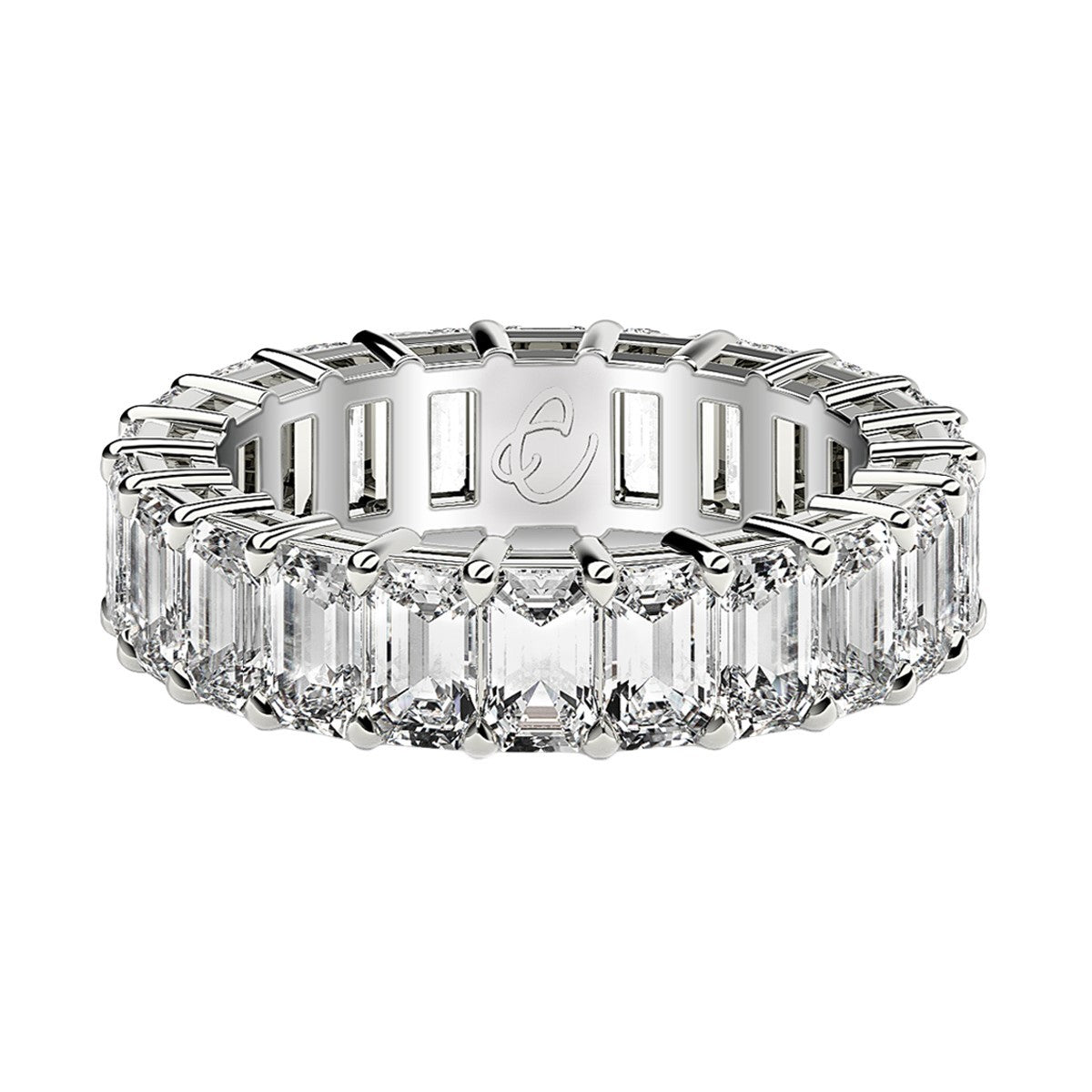 Anillo de la eternidad con diamantes de talla esmeralda cultivados en laboratorio en oro blanco de 14k (4 quilates totales FG/VS2)