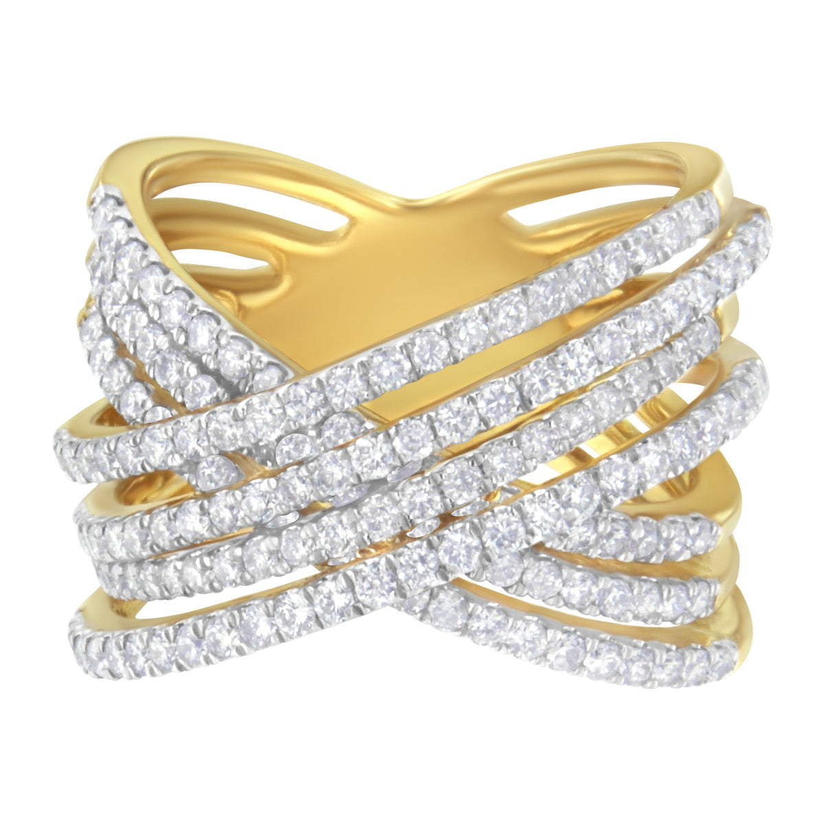 Anillo de oro amarillo de 10 qt con diamantes y diseño Bypass (1 5/8 qt, color H-I, claridad SI2-I1)