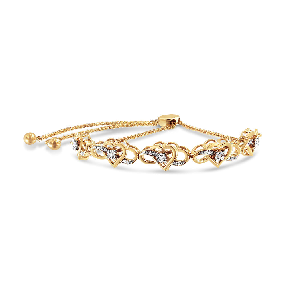Pulsera Bolo Ajustable de 10-25 cm con Corazón Infinito y Diamantes de 0,10 ct. de Plata de Ley .925 Chapada en Oro Amarillo de 14K (Color H-I, Claridad I2-I3)