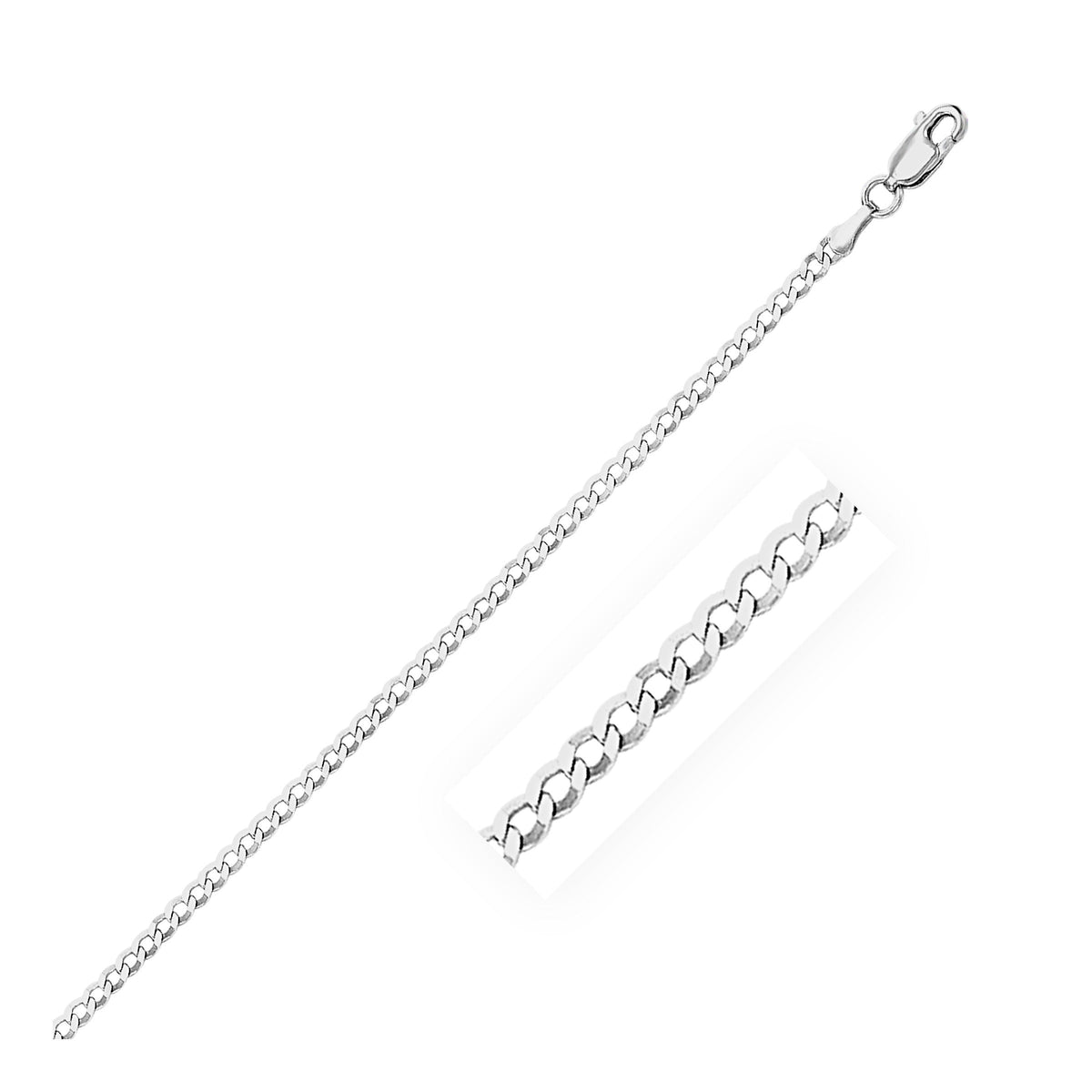 Cadena sólida tipo fígaro de oro blanco de 14k y 2,6 mm