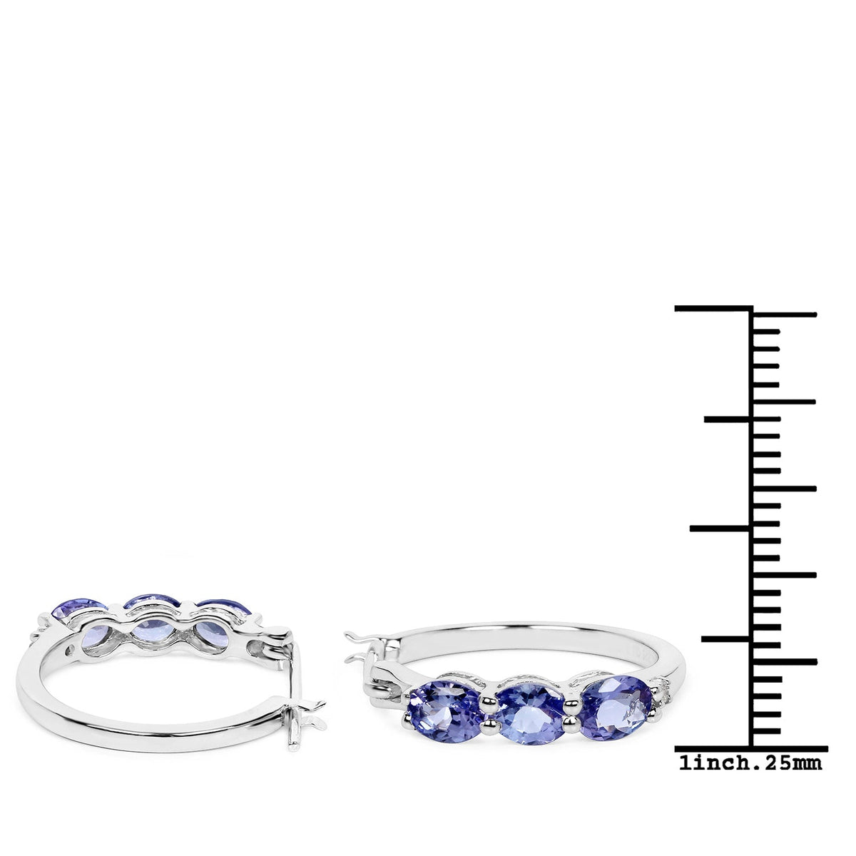Pendientes de plata de ley .925 con tanzanita auténtica de 1.99 quilates y diamantes blancos