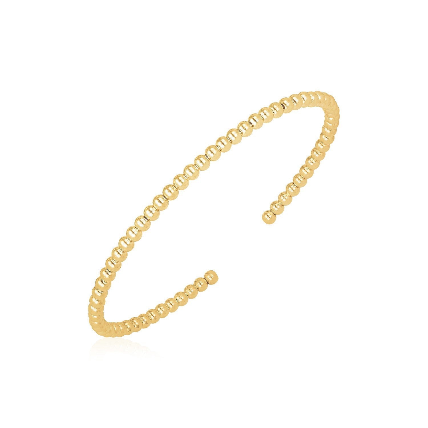 Pulsera rígida de oro amarillo de 14 quilates con cuentas de alto brillo (3 mm)