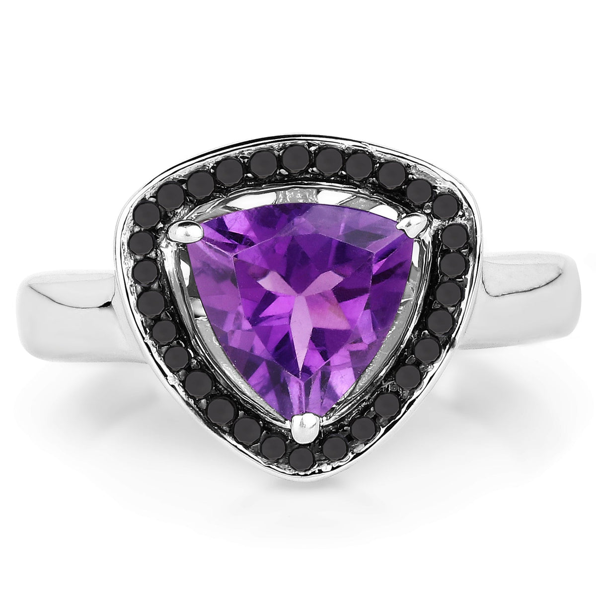 Anillo de plata de ley .925 con amatista genuina de 1,56 quilates y diamante negro