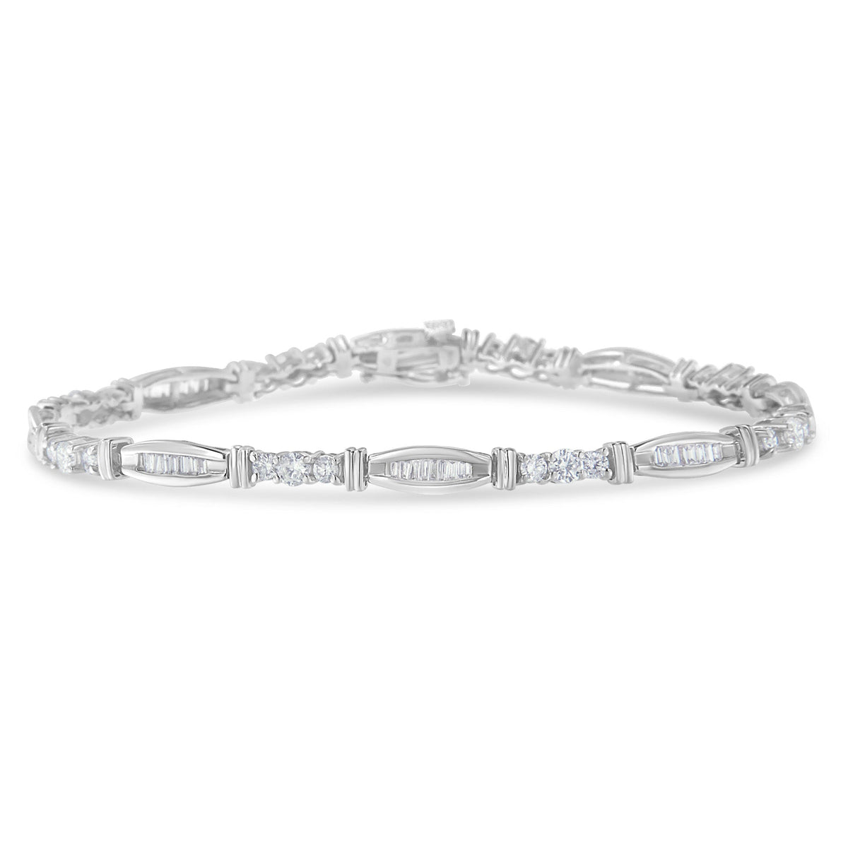 Pulsera de tenis con diamantes de patrón geométrico de oro blanco de 10K (3 quilates en total, color H-I, claridad SI2-I1)