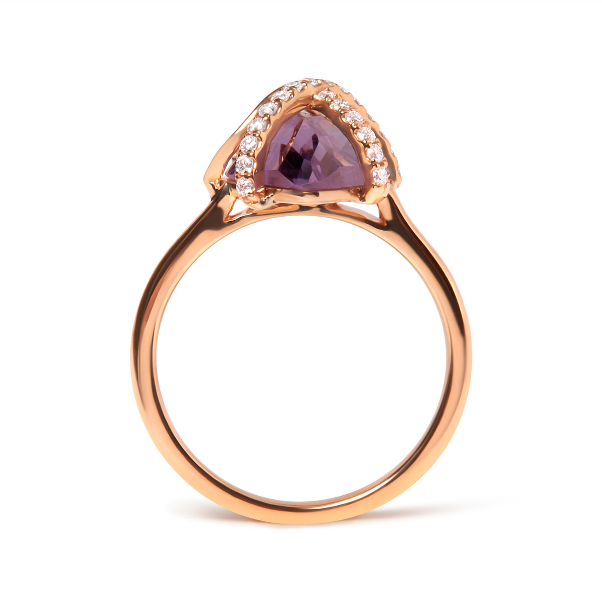 Anillo de cóctel de amatista morada de oro rosa de 14K con diamantes de 1/5 Cttw, 15x15 MM (color G-H, claridad SI1-SI2)