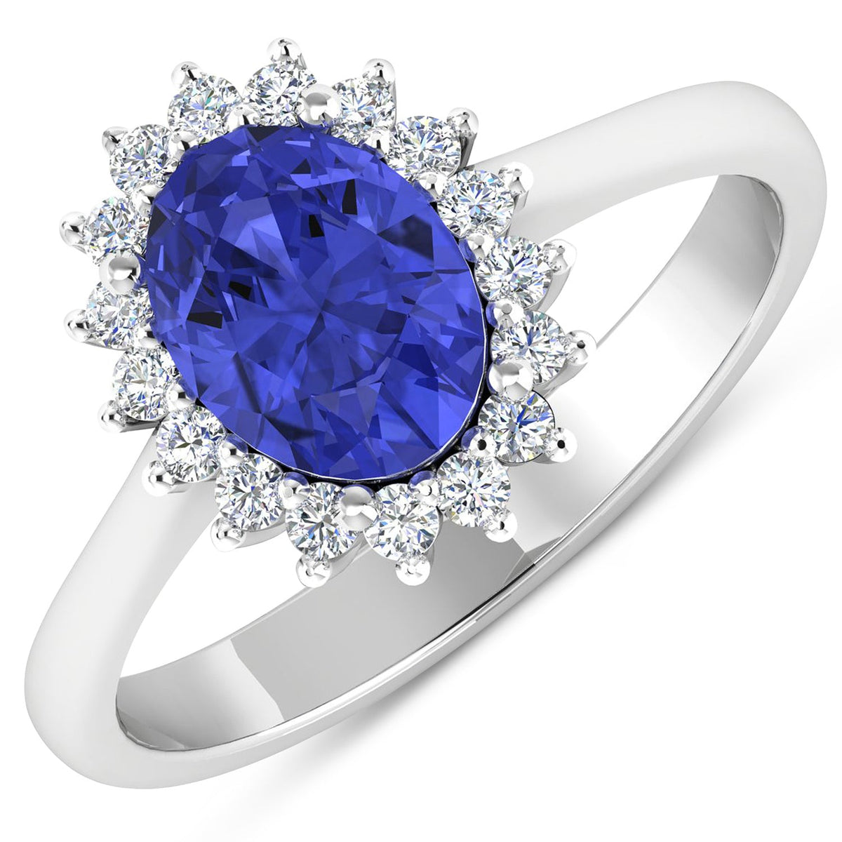 Anillo de oro blanco de 14K con tanzanita genuina de 1,92 quilates y diamante blanco