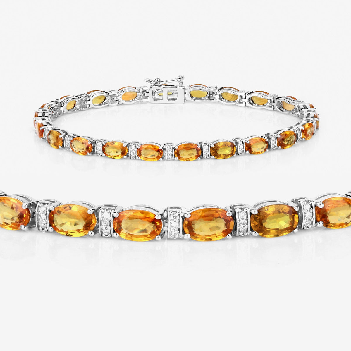 Pulsera de 12.33 quilates de zafiros naranjas genuinos y diamantes blancos en oro blanco de 14 quilates