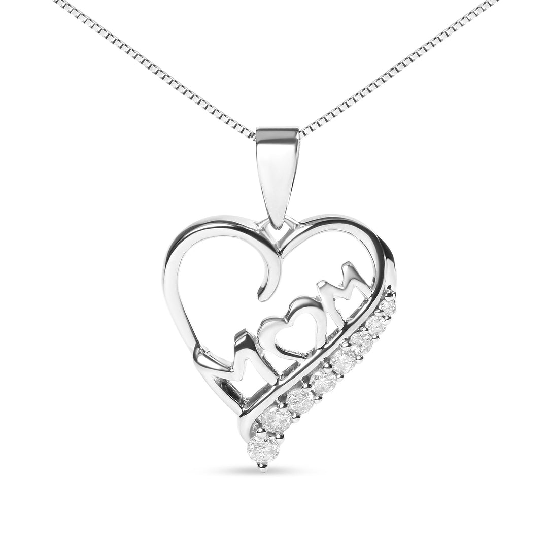 Collar con colgante de plata de ley .925 con diamantes de 1/4 qt. "Mamá" y corazón calado de 18" (color I-J, claridad I2-I3)