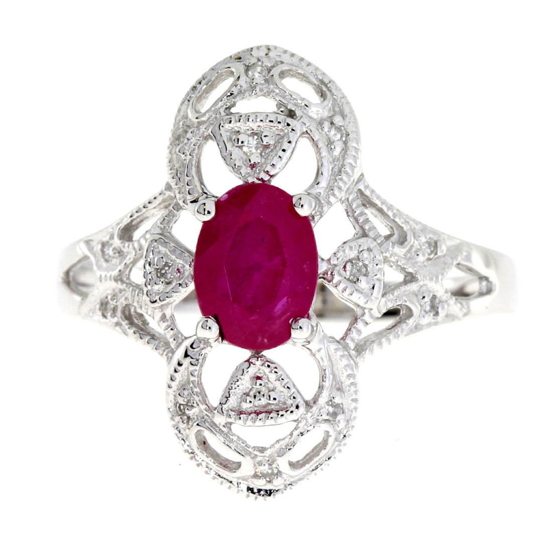 Natural 1.05ct Ruby Diamond Ring 10KT White Gold