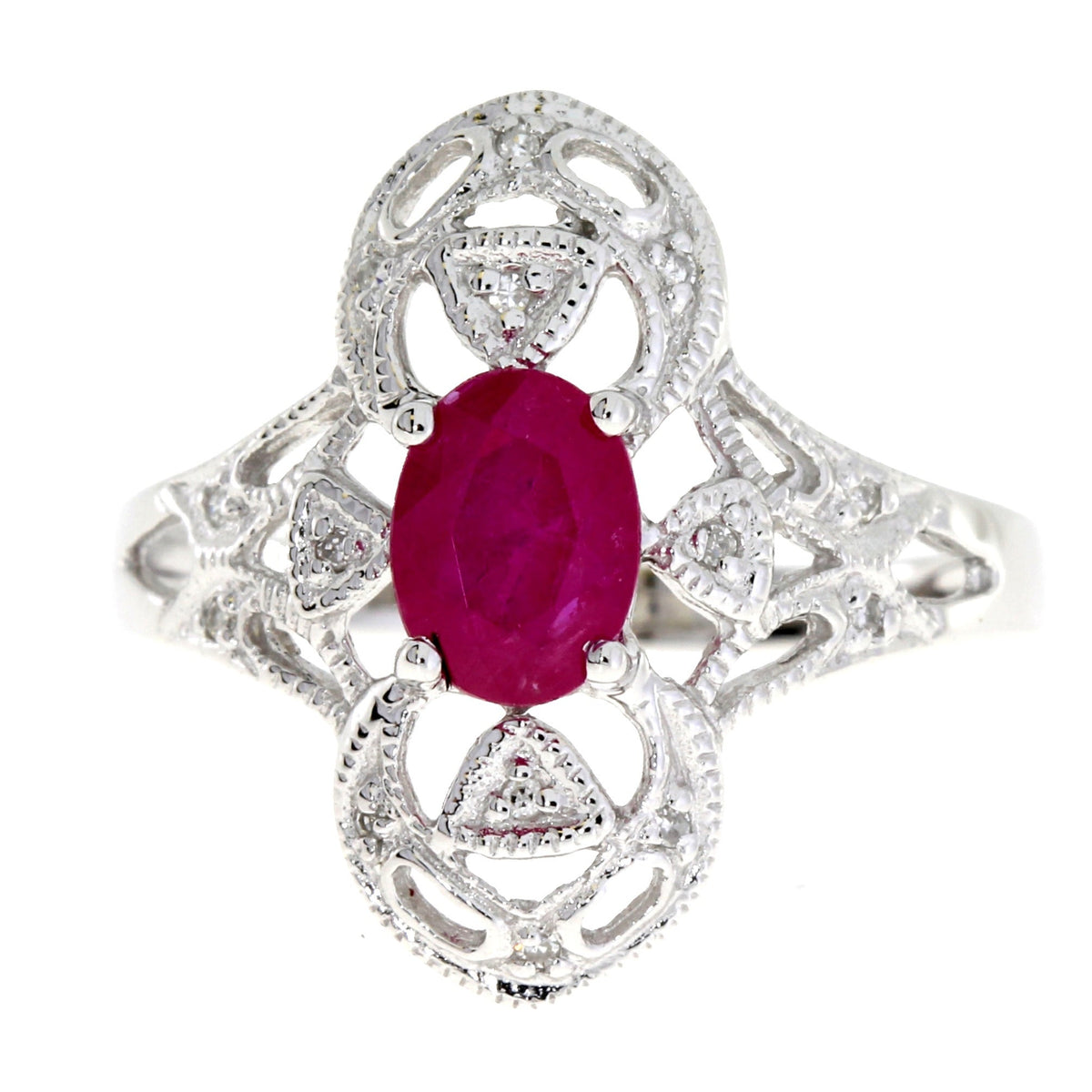 Anillo de oro blanco de 10 qt con rubí y diamante naturales de 1,05 ct