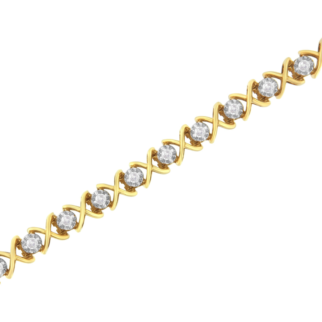 Pulsera de eslabones con diamantes de 1 quilate de peso total (claridad J-K, color I1-I2) de plata de ley chapada en oro amarillo de 10 quilates - Talla 7"