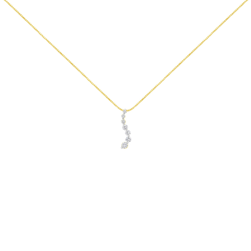 AGS Certified 14K Yellow Gold 2.0 Cttw Baguette and Brilliant Round-Cut Diamond Journey 18" Pendant Necklace (F-G Color, I1-I2 Clarity)