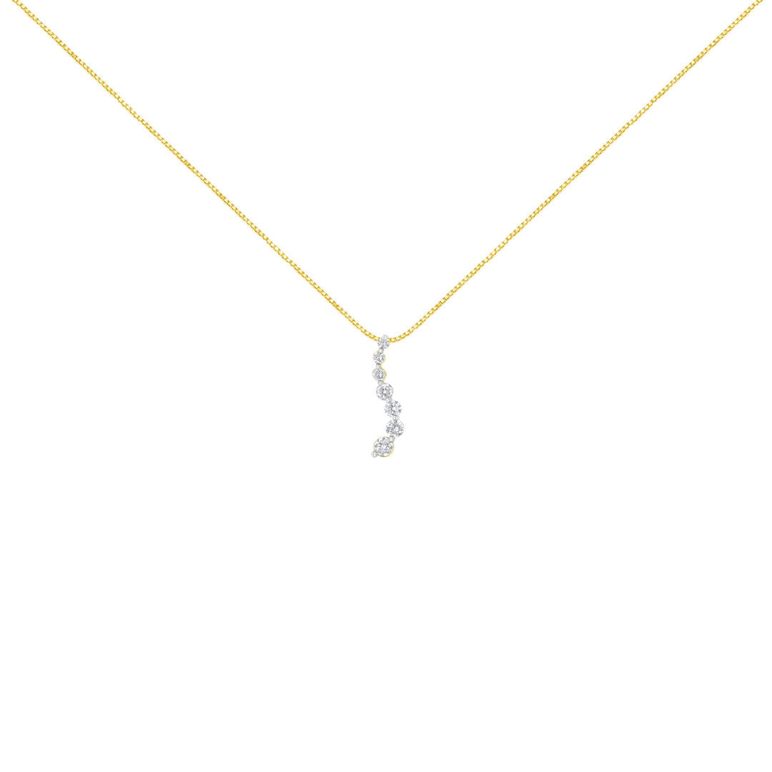 AGS Certified 14K Yellow Gold 2.0 Cttw Baguette and Brilliant Round-Cut Diamond Journey 18" Pendant Necklace (F-G Color, I1-I2 Clarity)