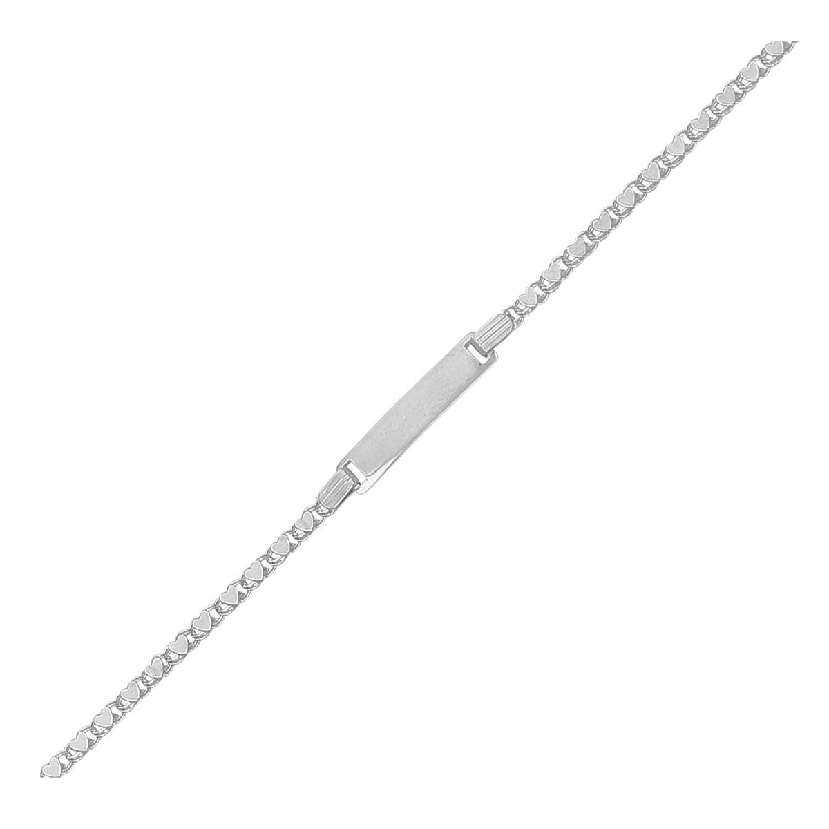 Pulsera de identificación de eslabones de corazón para niños en oro blanco de 14k