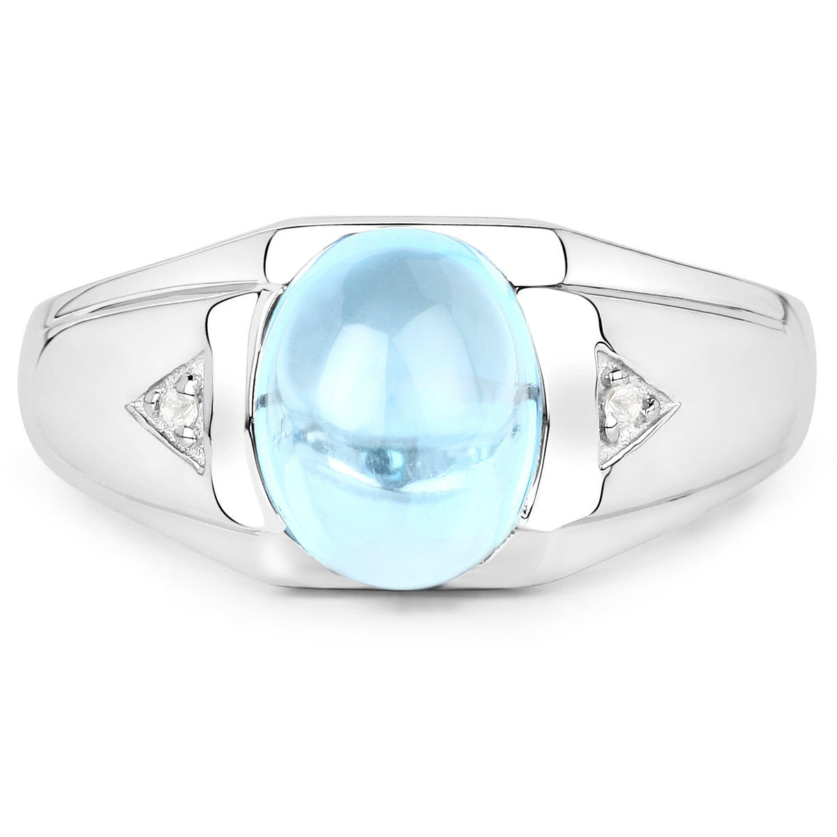 Anillo de Plata de Ley .925 con Topacio Azul Suizo Genuino de 3.67 Quilates y Topacio Blanco