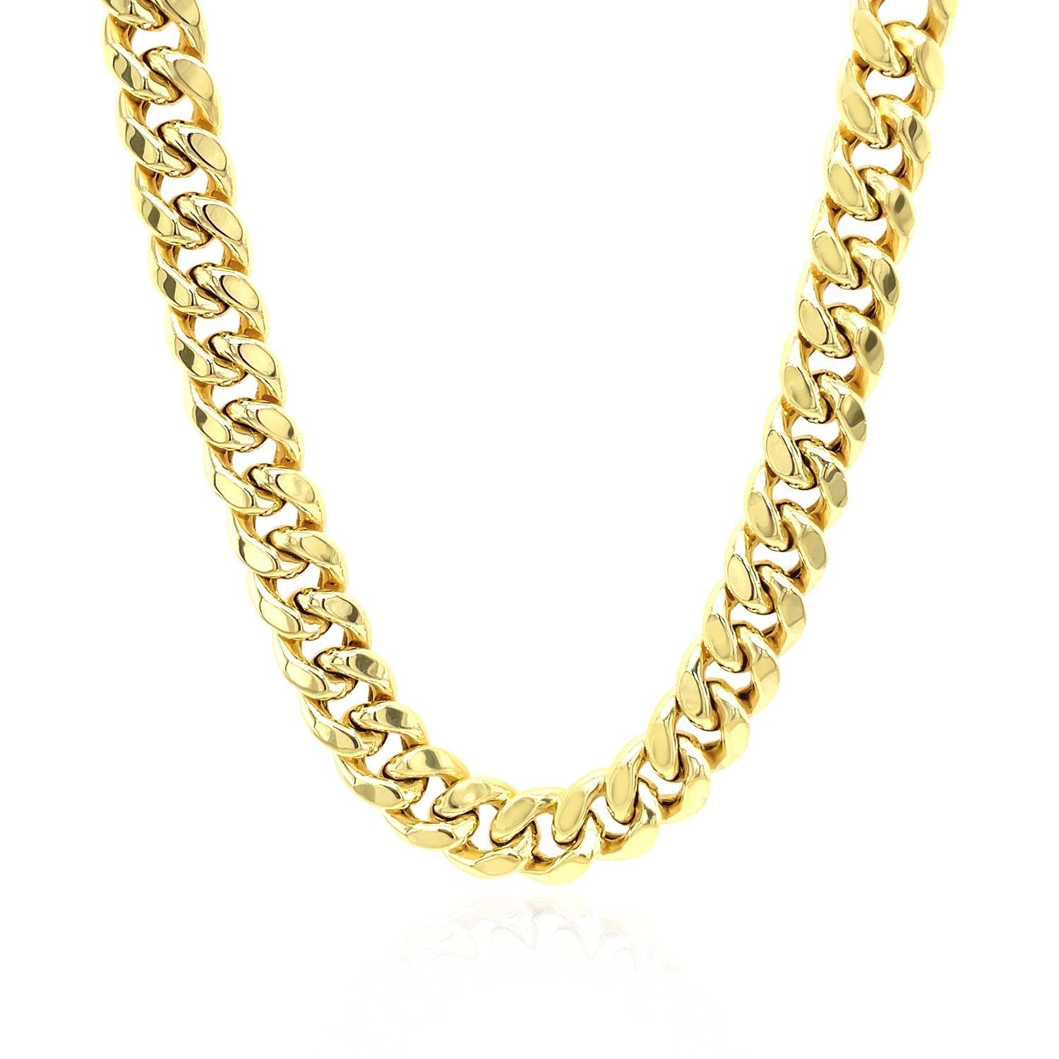 Cadena Cubana de Miami Semisólida de Oro Amarillo de 14k de 7.5mm
