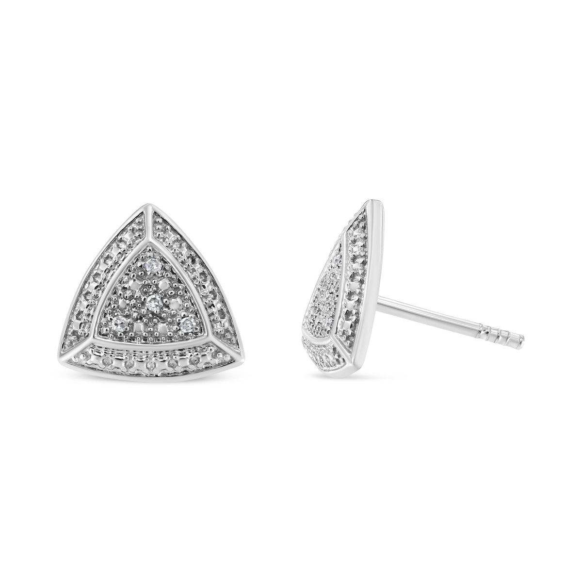 Aretes de plata esterlina .925 con diseño de trillones de 4 piedras con halo y acento de diamantes (Color H-I, Claridad I2-I3)