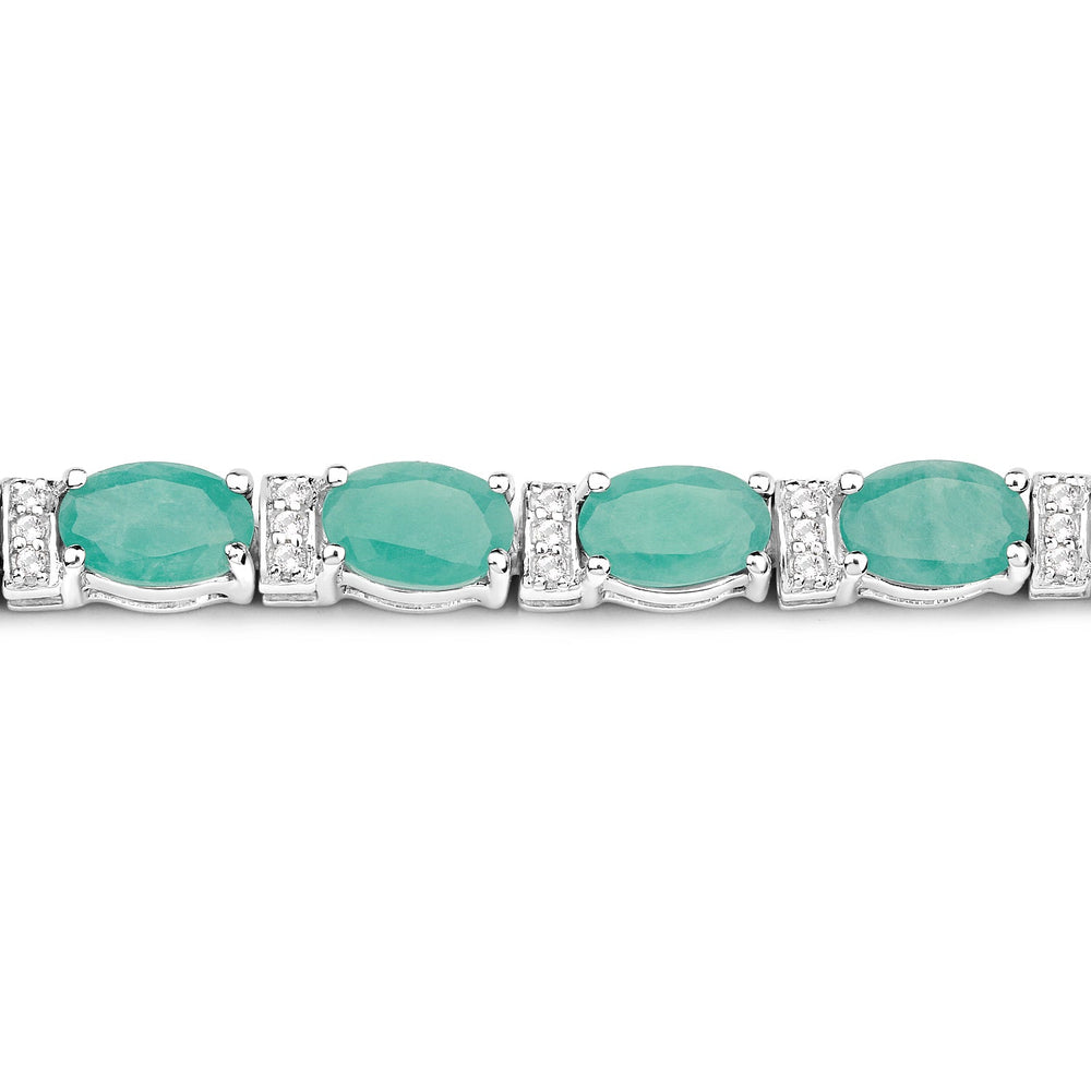 10.47 Carat Genuine Emerald and White Topaz .925 Sterling Silver Bracelet