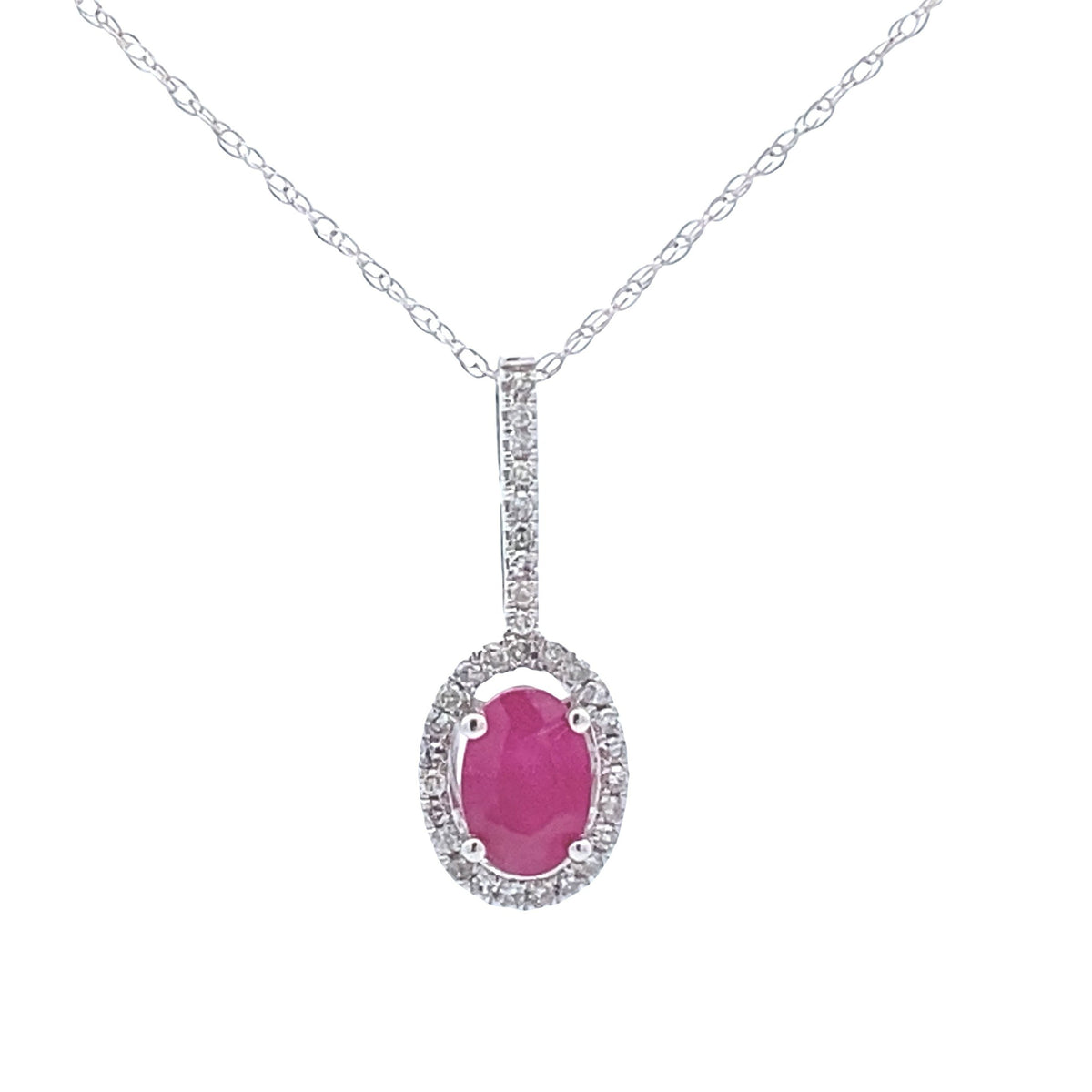 Colgantes de moda de rubí y diamantes de .45ct en oro blanco de 10kt