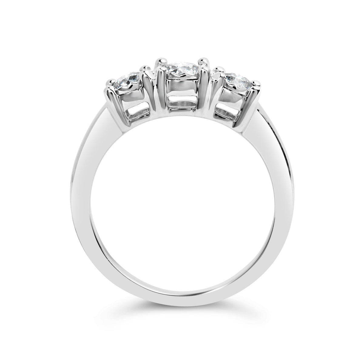 Anillo de oro blanco de 14 quilates con 1/2 quilate total de peso (CTTW) de diamantes cultivados en laboratorio redondos en engaste "milagroso" con tres piedras en placa de ilusión (color F-G, claridad VS1-VS2) - Talla de anillo 7