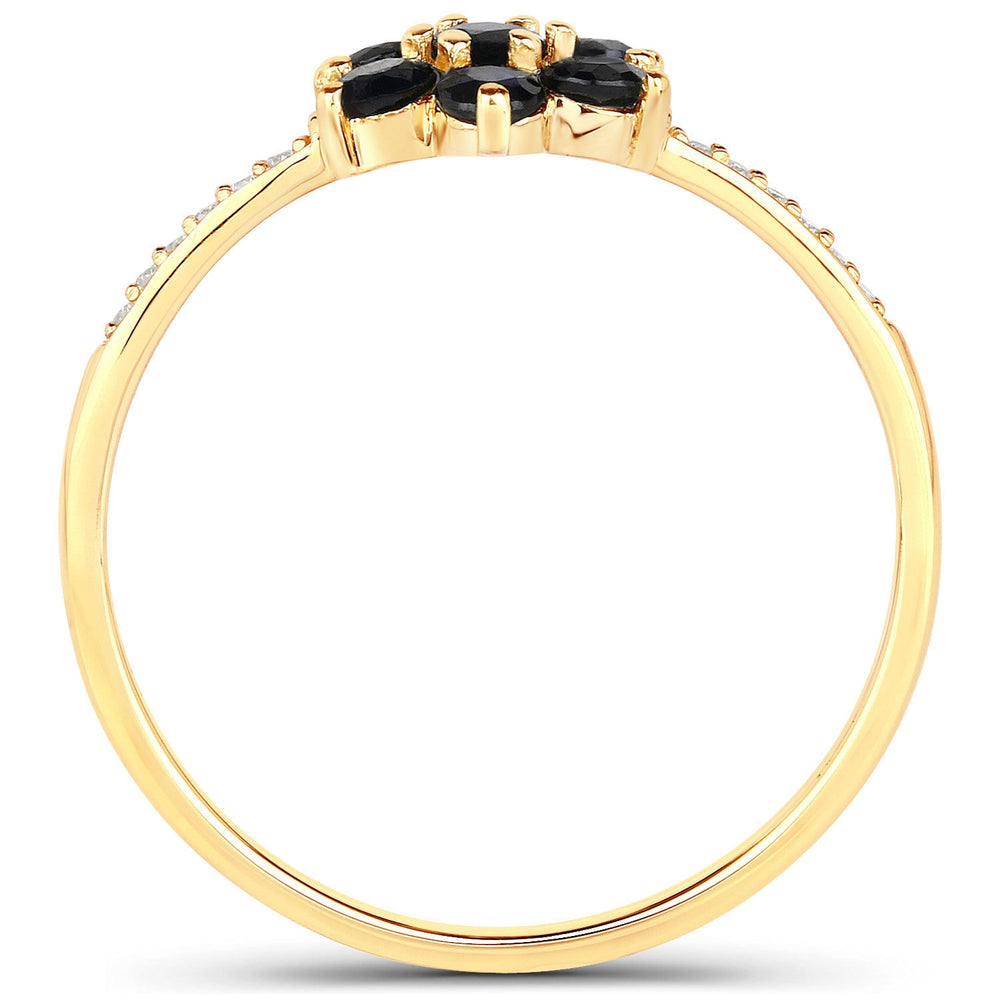 0.45 Carat Genuine Blue Sapphire and White Diamond 10K Yellow Gold Ring