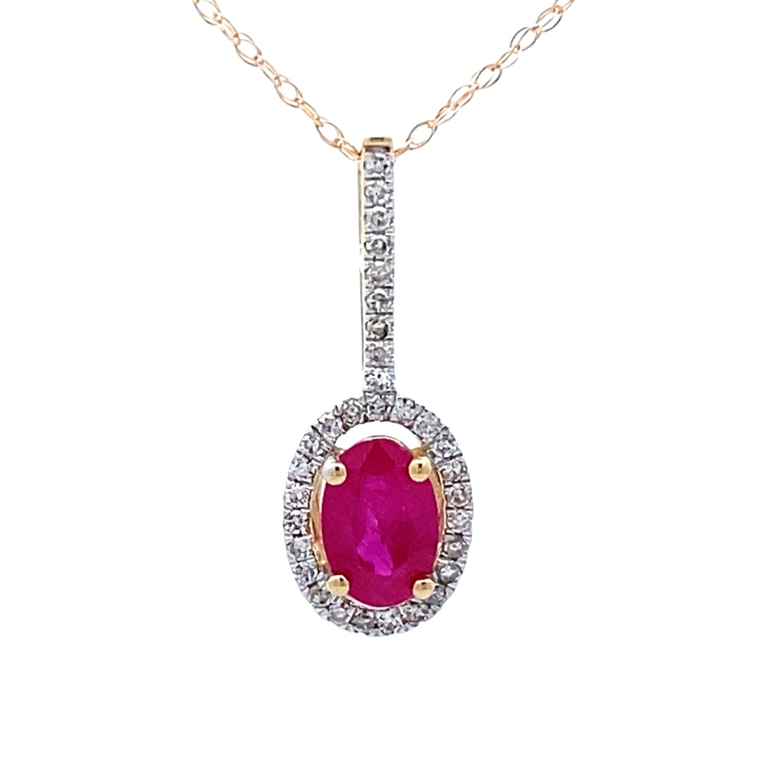 Colgantes de moda de rubí y diamantes de .45ct en oro amarillo de 10kt