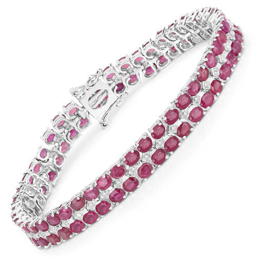 Pulsera de plata de ley .925 con rubí de 20,03 quilates relleno de vidrio y topacio blanco
