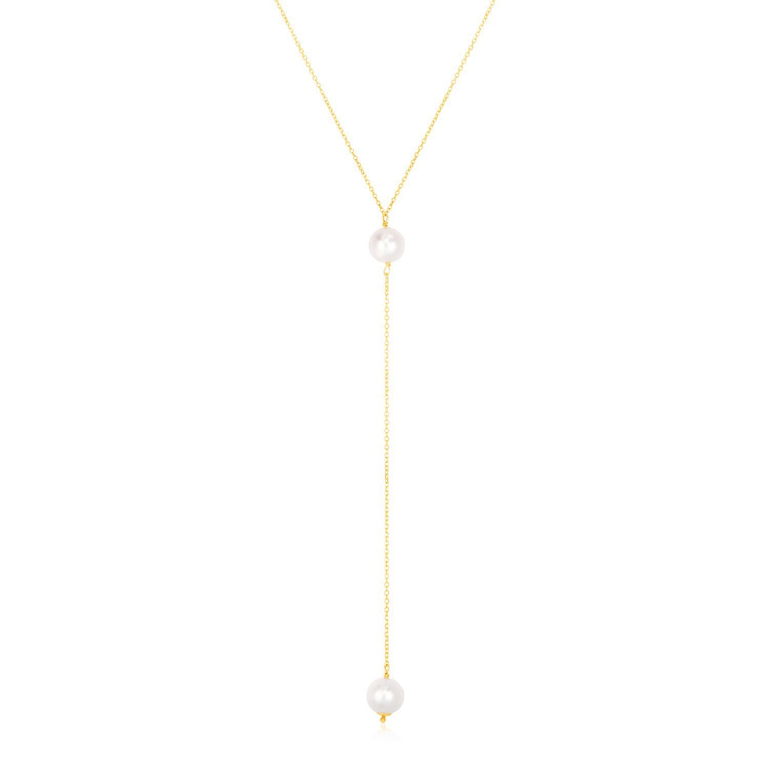 14k Yellow Gold Lariat Necklace with Pearls