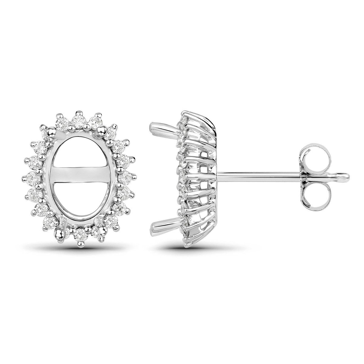 Pendientes de semimontura de oro blanco de 14K con diamante blanco auténtico de 0,26 quilates - para gemas ovaladas de 8x6 mm