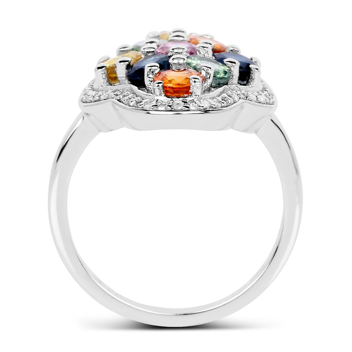 Anillo de plata de ley .925 con zafiro multicolor auténtico de 2.63 quilates