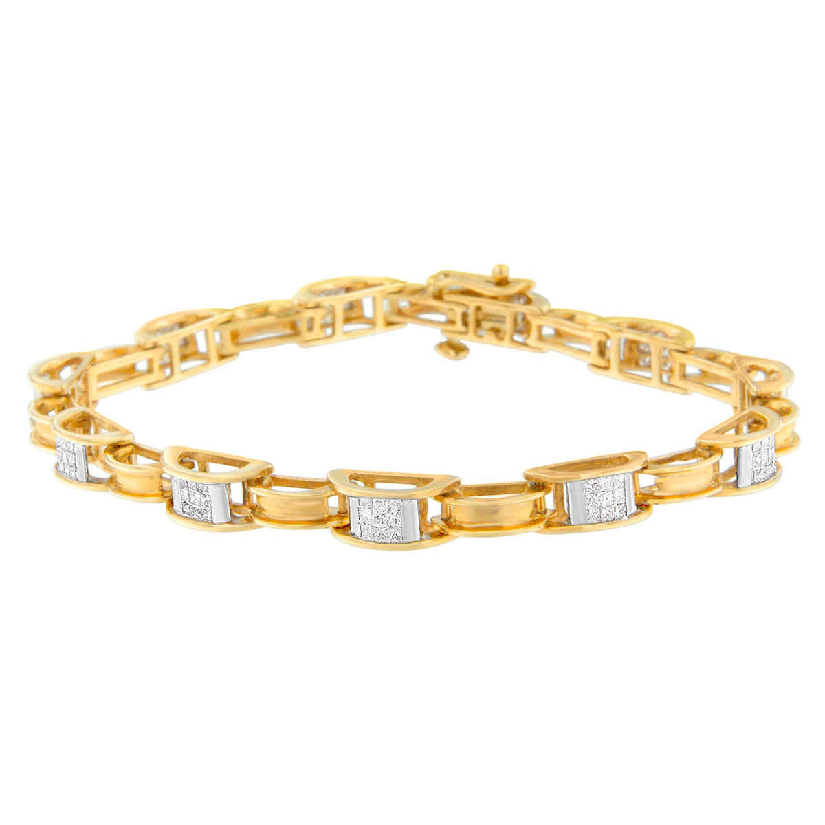 Pulsera de eslabones de cadena con diamantes talla princesa de oro amarillo de 14K (1,00 quilates peso total, color H-I, claridad SI1-SI2)
