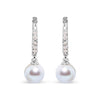 10K White Gold 6x6 MM Cultured Freshwater Pearl and Diamond Accent Drop Huggy Earring (H-I Color, I1-I2 Clarity)