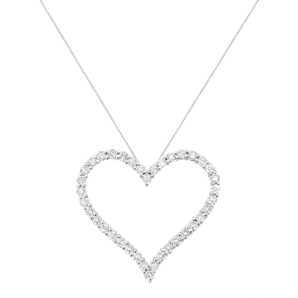 Colgante de corazón abierto de plata de ley .925 con diamantes de talla redonda de 3.0 cttw (color I-J, claridad I2-I3) - 18"