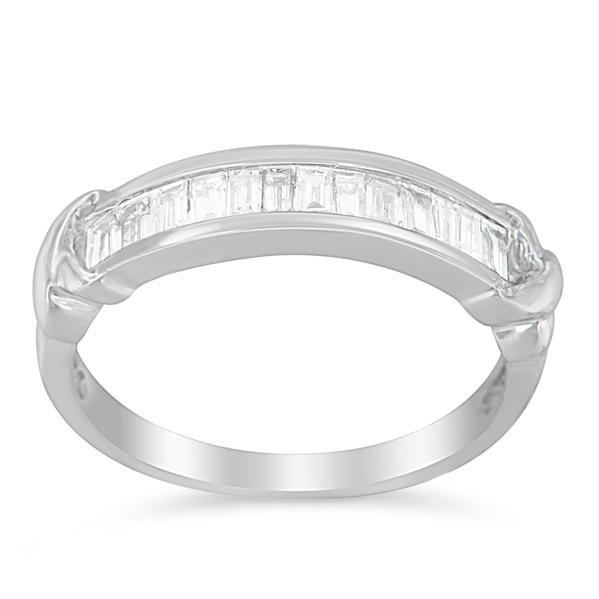 Anillo de boda de plata de ley .925 con diamantes talla baguette de 1/2 ct en engaste de canal en forma de X (color H-I, claridad I1-I2) - Talla 6-1/2