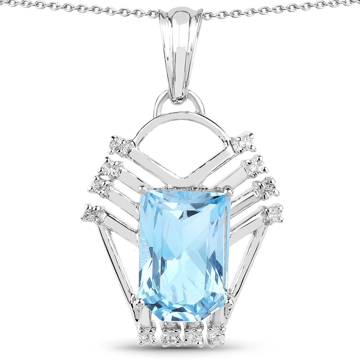 Colgante de plata de ley .925 con topacio azul suizo auténtico de 5.76 quilates y topacio blanco