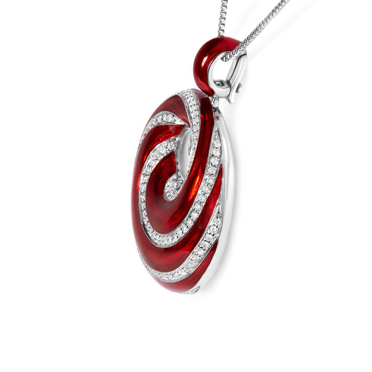 Collar con colgante de medallón de remolino sin fin de esmalte rojo y 1/2 diamante de plata de ley .925 de 18" (Color F-G, Claridad VS1-VS2)