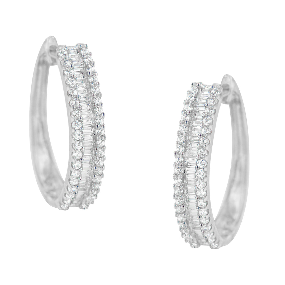 Pendientes de aro de oro blanco de 10K con diamantes (3/4 cttw, color I-J, claridad I2-I3)