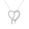 .925 Sterling Silver 1 cttw Diamond Heart and Ribbon 18