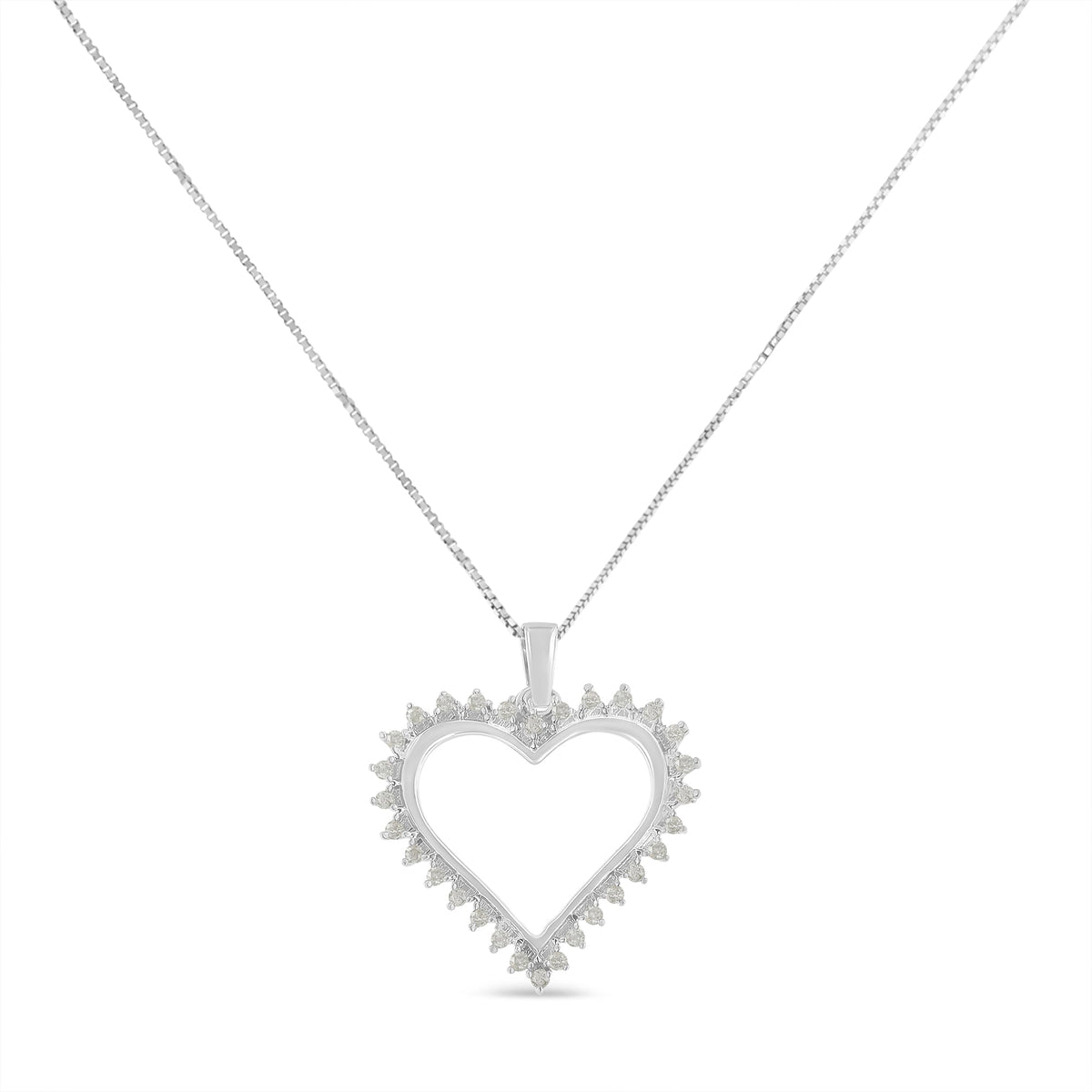Collar con colgante de plata de ley .925 con diseño de corazón abierto de 3 puntas con diamantes de 1/4 qt. (color I-J, claridad I3), 18"