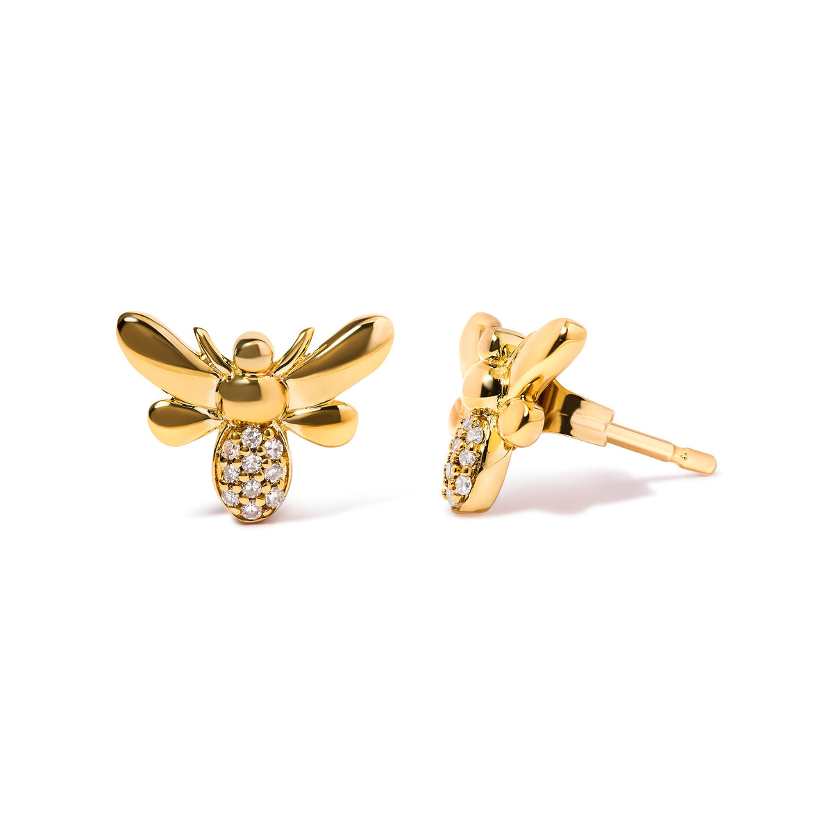 Pendientes de tuerca de abeja de oro amarillo de 10K con acento de diamante (color H-I, claridad I1-I2)