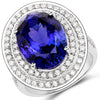 13.78 Carat Genuine Tanzanite and White Diamond 18K White Gold Ring