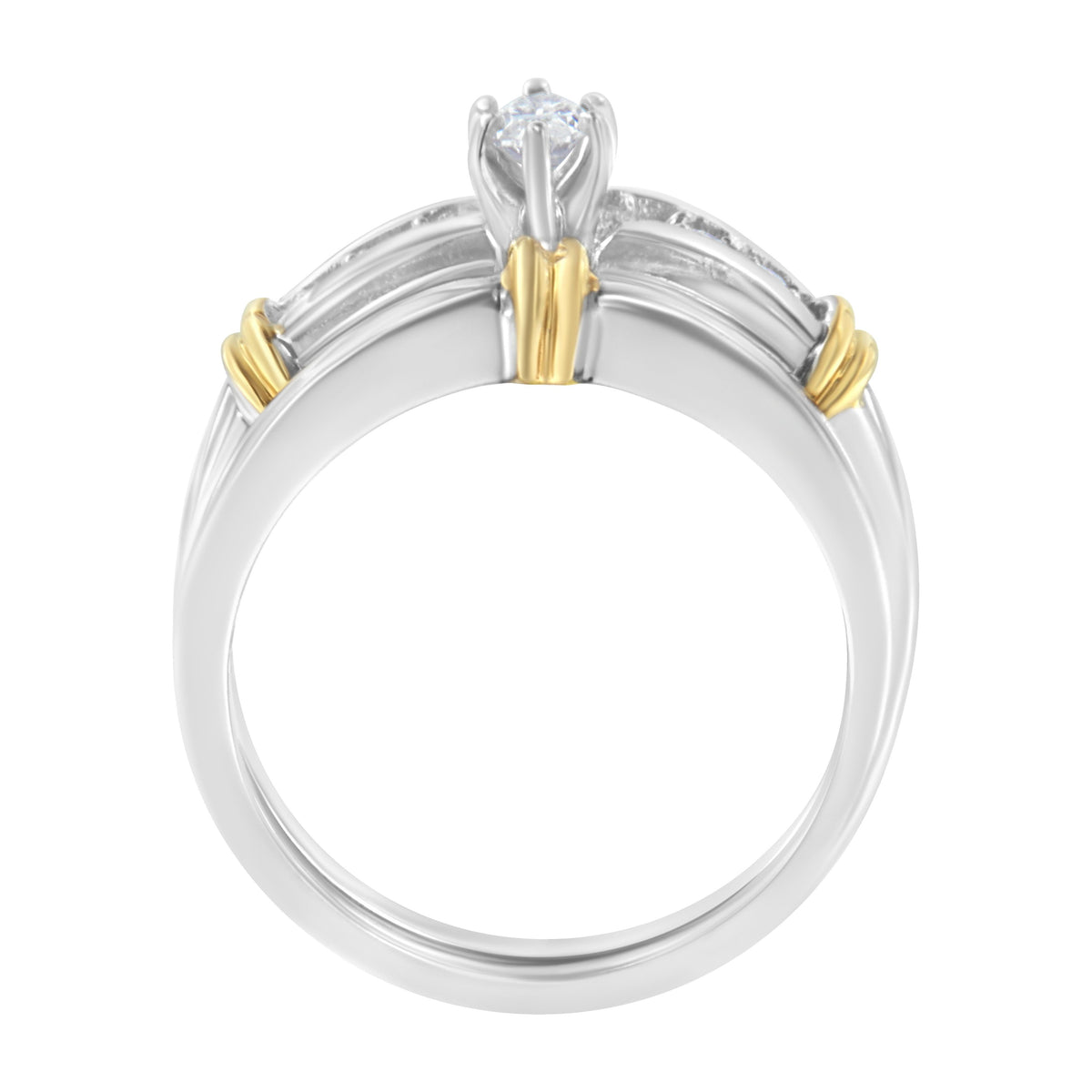 Anillo de compromiso y cóctel con diamantes marquesa de 1/3 Cttw de oro amarillo y blanco de 14K (color H-I, claridad SI1-SI2) - Talla 7