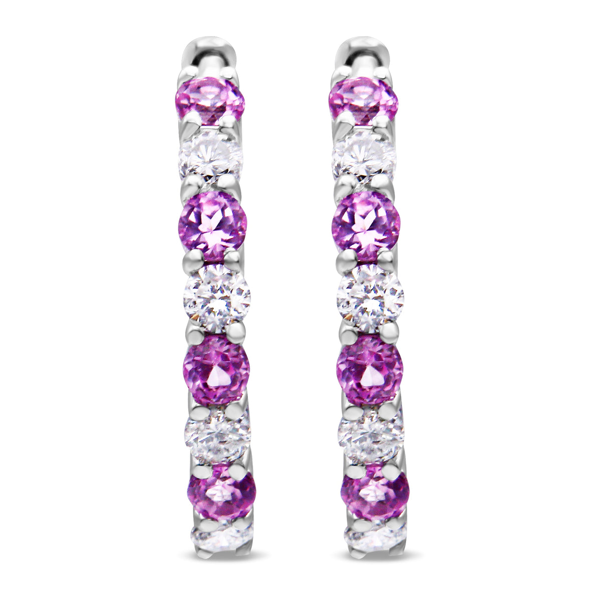 Pendientes de aro con cierre de palanca de oro blanco de 10K, diamante de ½ Cttw y zafiro azul de laboratorio de ½ Cttw (color H-I, claridad I1-I2)