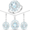 14.02 Carat Genuine Blue Topaz and White Topaz .925 Sterling Silver 3 Piece Jewelry Set (Ring, Earrings, and Pendant w/ Chain)